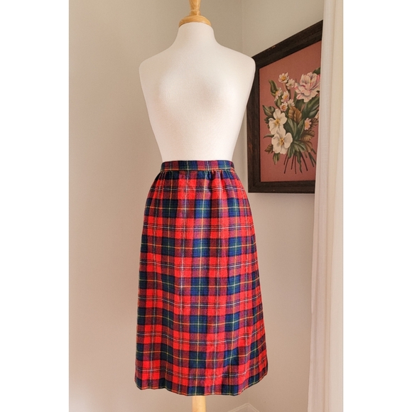 Vintage Pendleton Plaid Wool Tartan High Waist 80s Vintage Holiday Midi Skirt - Picture 12 of 15